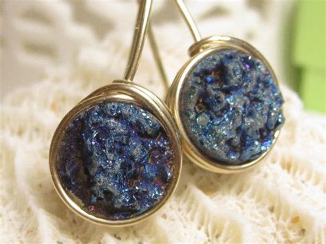 Titanium Blue Druzy Earrings Druzy Earrings By Nurymenesesjewelry 36