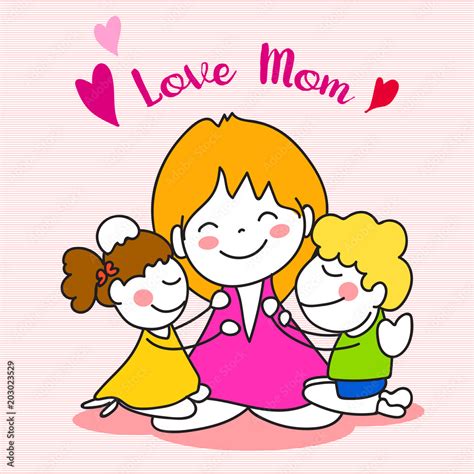 Hand Drawing Cartoon Happy Mothers Day Stock Vector Adobe Stock