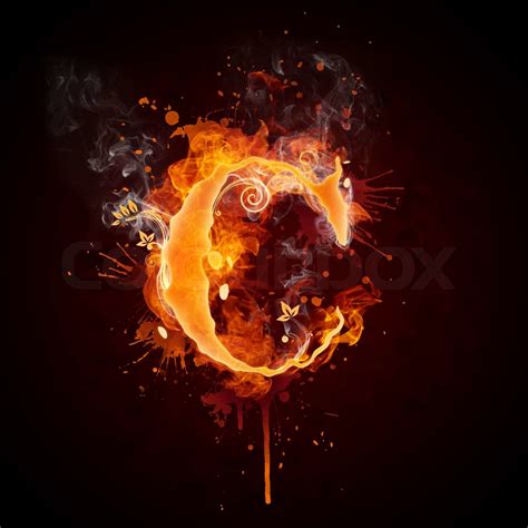 Fire Swirl Letter C Isolated On Black Background Computer Design