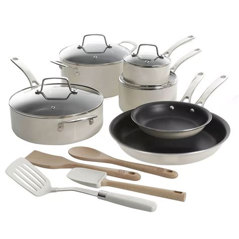 Martha Stewart 14 Piece Nonstick Aluminum Cookware Set Linen