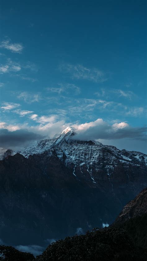 Download Wallpaper 2160x3840 Mountains Peaks Clouds Sky Himalayas