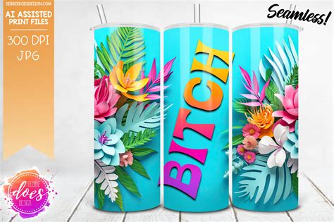 Tropical Flowers Blue Tumbler Sassy Versions Choose Your Optio Debbie Does Design