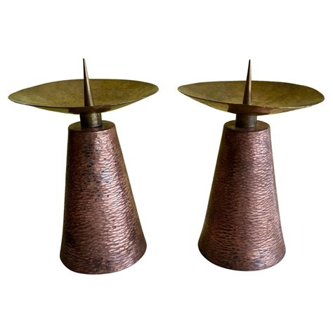 Pair Of Copper And Brass Candlesticks By W A S Benson At 1stdibs