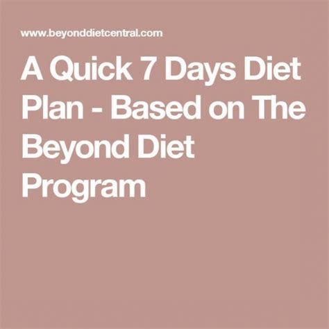 A Quick 7 Days Diet Plan Based On The Beyond Diet Program Dietplan
