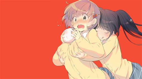 Holding Boobs Boobs Yuri Embarrassed Anime Girls Anime Red Sweater 1920x1080 Wallpaper