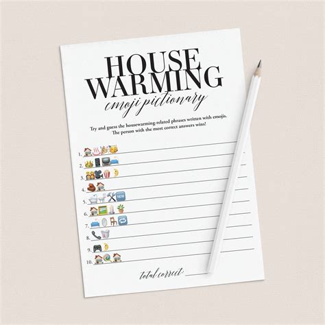 Housewarming Emoji Pictionary Game Printable House Warming Party Decor