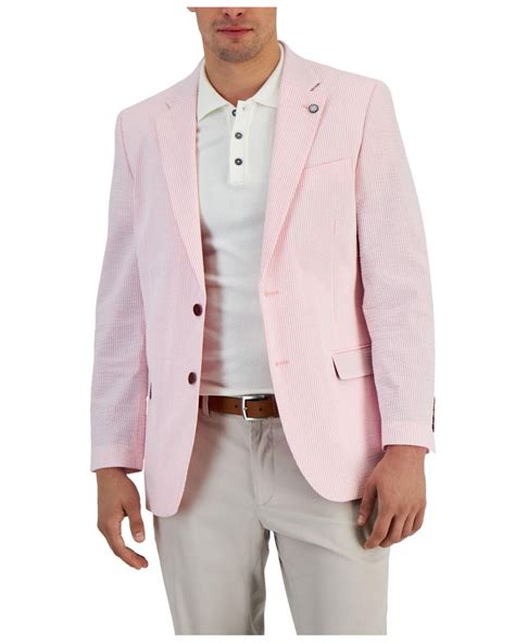 Nautica Cotton Modern Fit Stretch Stripe Seersucker Sport Coat In Pink