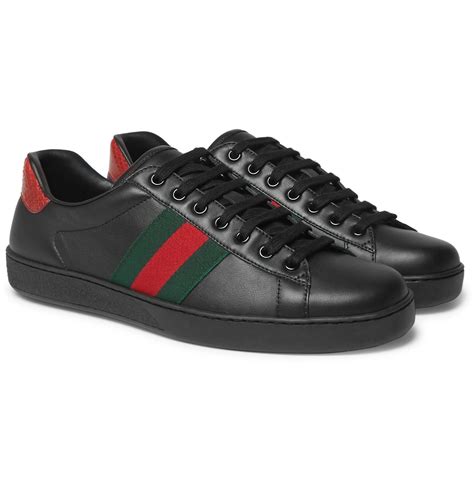 Gucci Ace Snake Trimmed Leather Sneakers In Black For Men Lyst