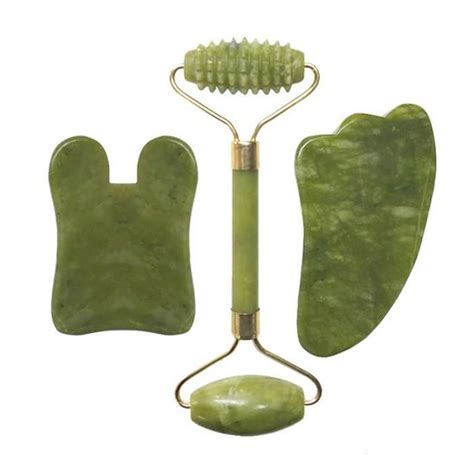 N°12 Rouleau De Massage En Jade Naturel Gua Sha Pierre De Gouache Accessoire De Massage Du