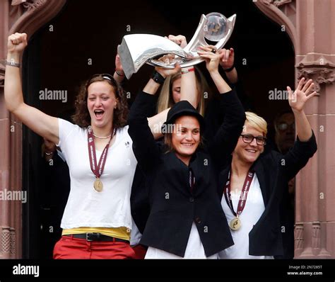 Goal Keeper Of The German National Women Soccer Team Nadine Angerer Center Celebrates With The