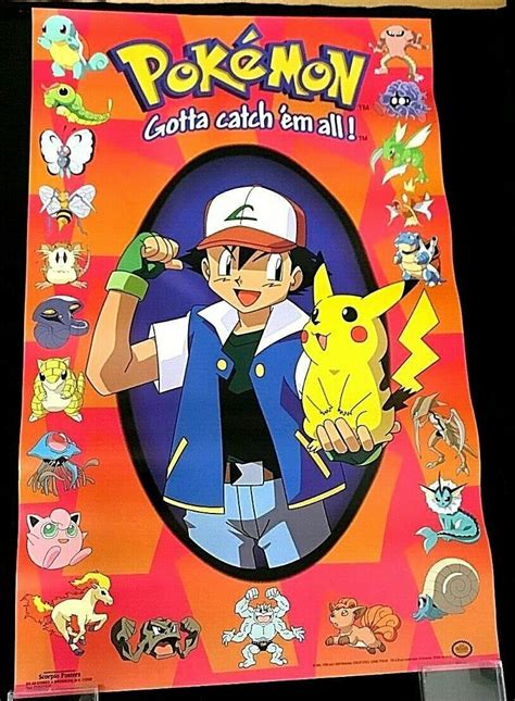 pokemon gotta catch em all poster ash pikachu 22 38 x 34 1999 vnt laminated ebay