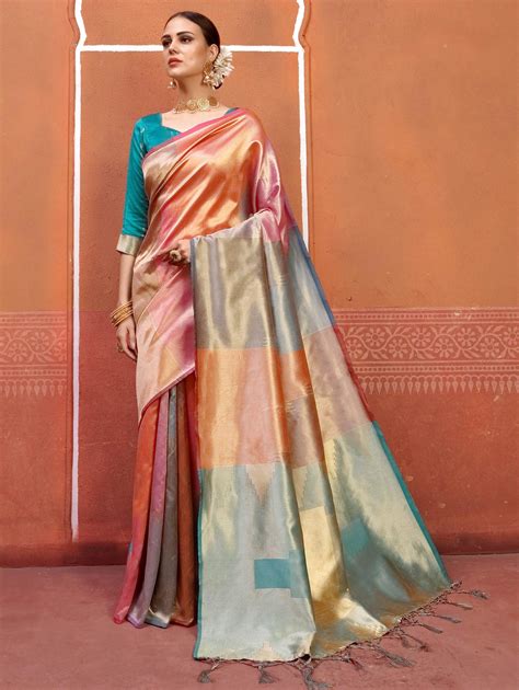 multi colored kanchipuram art silk saree with weaving in 2020 indian silk sarees saree saree