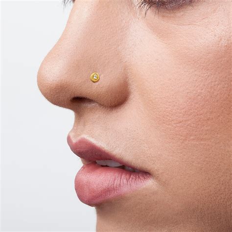 Tiny Nose Stud W Diamond Small Nostril Pin Diamond Nose Etsy