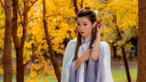 Woman Traditional Costume Asian Brown Eyes Girl Depth Of Field Model Lipstick Brunette