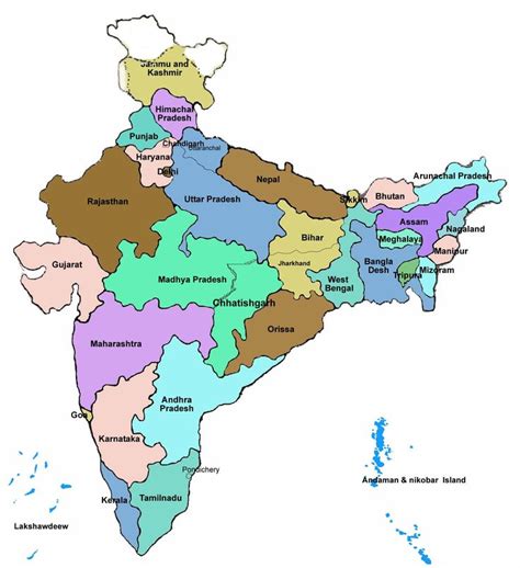 The Map Of India With All States And Their Major Cities In Colorful Colors On White Background