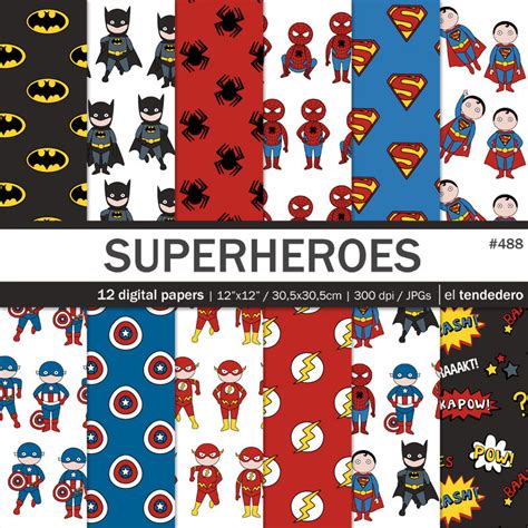Superhero Digital Paper Pack Superheroes With By Eltendedero