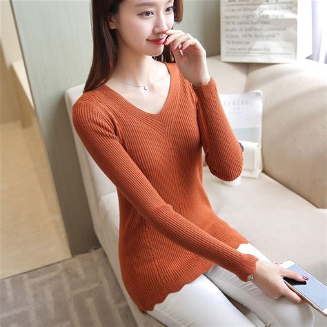 new 2018 autumn winter fashion women sweater sweet female long sleeved v neck slim sexy tight