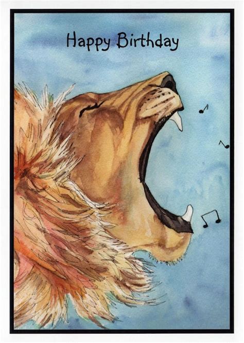 Birthday Lion Card Roaring Lion Birthday Card Watercolor Etsy