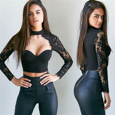 2018 New Fashion Sexy Women See Through Lace Mesh Sheer Long Sleeve