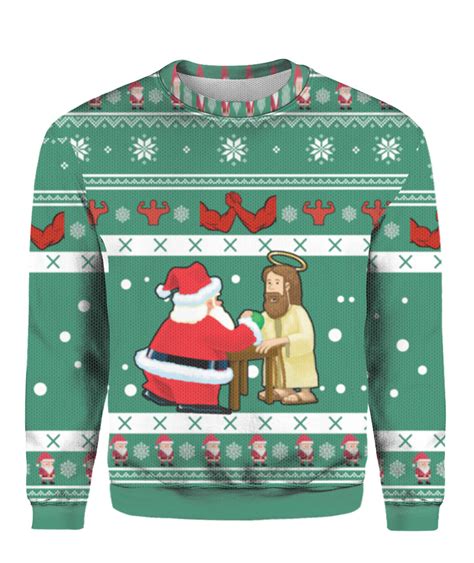 Santa And Jesus Ugly Christmas Sweater For Men And Women