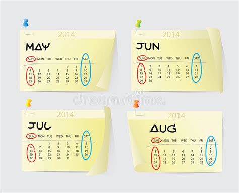 May To August Calendar 2014 Stock Vector Illustration Of Vector