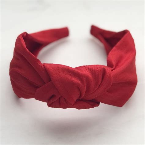 Knotted Headband Red Silk Hair Accessory In Dupion Silk