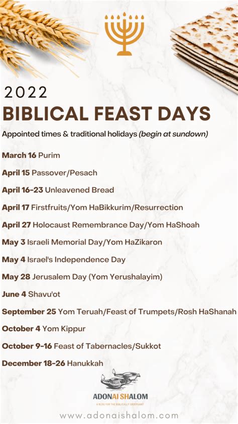 Biblical Feast Days And Significant Dates Free Printable Adonai Shalom