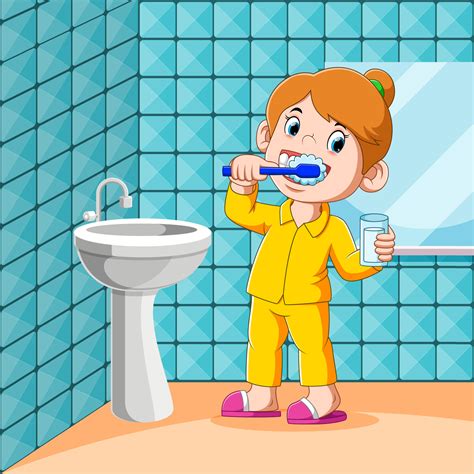 The Girl Is Brushing Her Teeth Vector Art At Vecteezy
