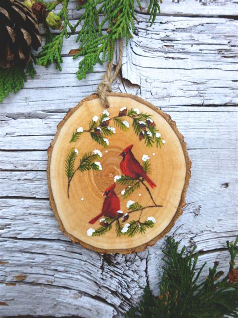 Red Cardinal Pair Rustic Tree Ornament Painted Christmas Ornaments