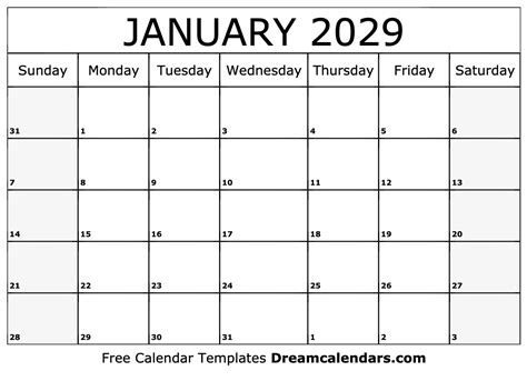 January 2029 Calendar Free Blank Printable With Holidays