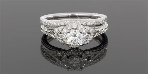 Vintage 18k white/rose gold round straight engagement ring. 0.92CTW Round Diamond Halo Engagement Ring & Wedding Band | Engagement rings, Wedding ring bands ...