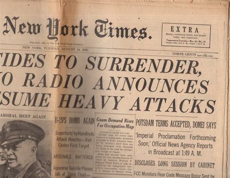 The New York Times Newspaper Tuesday August 14 1945 1940 69