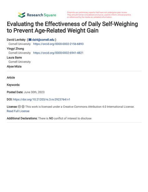 Pdf Evaluating The Effectiveness Of Daily Self Weighing To Prevent