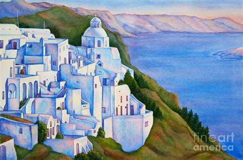 Santorini Greece Watercolor Painting By Michelle Wiarda Constantine
