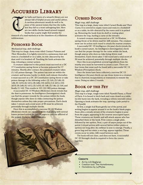 Dnd 5e Homebrew — Accursed Library Book Based Skill Challenges By