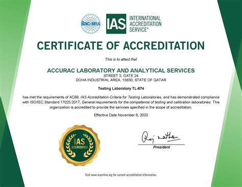 Accurac Certification Certified With Isoiec 17025 The International