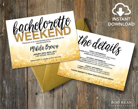 Gold Glitter Bachelorette Invitation Printable Invitation Etsy Canada