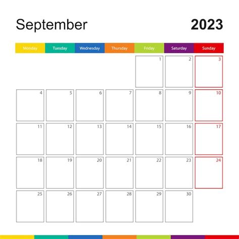 La Semana Del Calendario De Pared Colorido De Septiembre De 2023