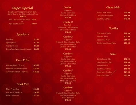 Menu at Kwong's restaurant, Riverview