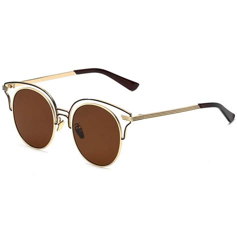 Owl ® 013 C3 Square Eyewear Sunglasses Womens Mens Metal Gold Frame Brown Lens One Pair