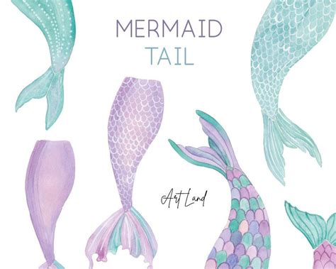 Watercolor Mermaid Tail Clipart Set
