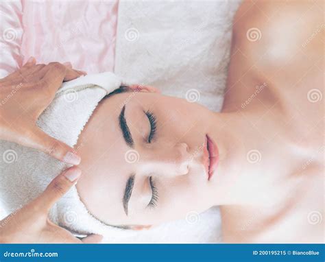 Woman Gets Facial And Head Massage In Luxury Spa Stock Image Image Of Nature Female 200195215