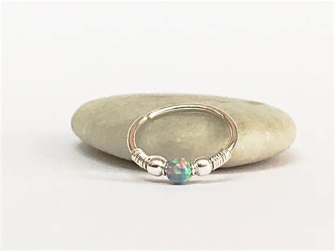 Opal Nose Hoop Silver Nose Ring Tiny Nose Hoop Grey Opal Nose Ring