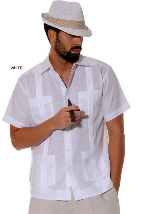 Mens Bohio 100 Linen White Classic Cuban Guayabera 4 Pkt Shirt S