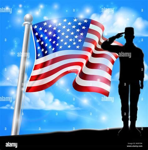 Saluting Soldier Patriotic American Flag Design Stock Vector Image