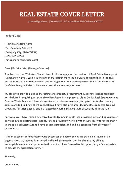 As a position where experience of the job is linked to succeeding in it, employers generally favor applicants with some experience working as a real estate manager. Real Estate Agent Realtor Cover Letter Example Template ...