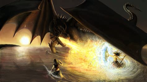 Battle Dragons Fire Fantasy Dragon Wallpapers Hd