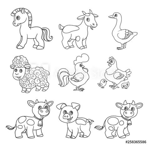 We did not find results for: Cute cartoon farm animals set black outline on a white background for coloring page - Buy this ...