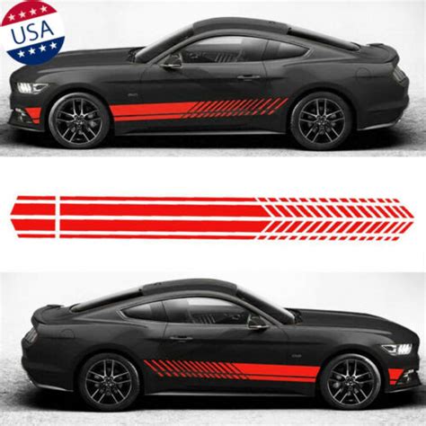 2x Red Sport Racing Stripe Graphic Stickers Car Body Side Door Vinyl