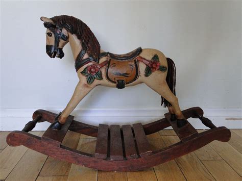 Vintage Hand Carved Wooden Rocking Horse Antique Rocking Horse
